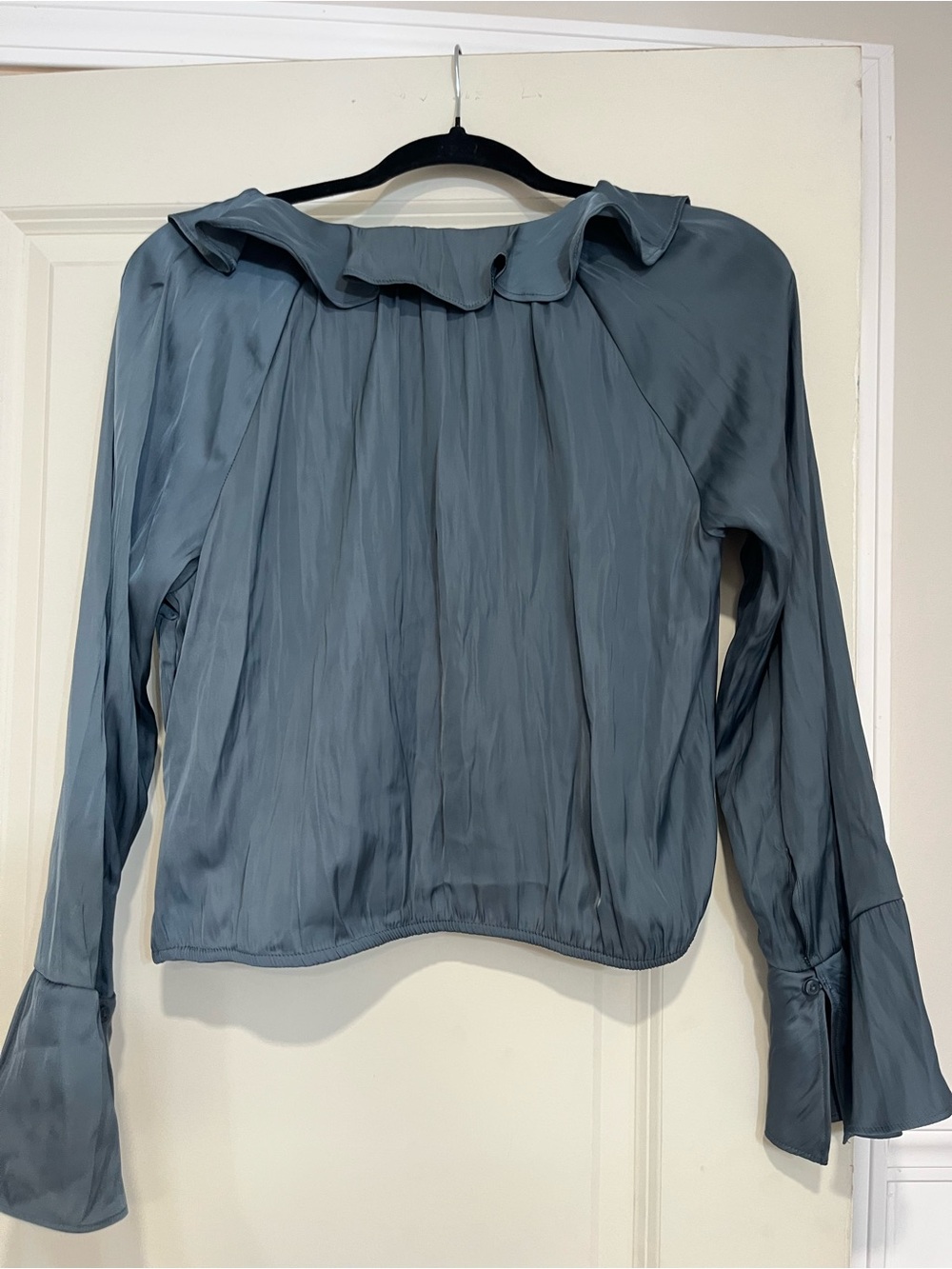 a new day Ruffle Front Long Sleeve Blouse - Slate Blue - Picture 4 of 6